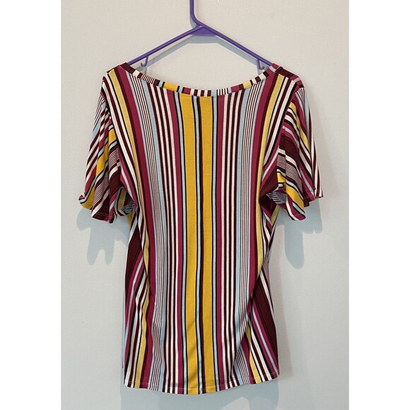 Lane Bryant Striped Top Sleeveless Flutter-Sleeve V-Neck Tee Ring At Hem 18/20 - Picture 2 of 8